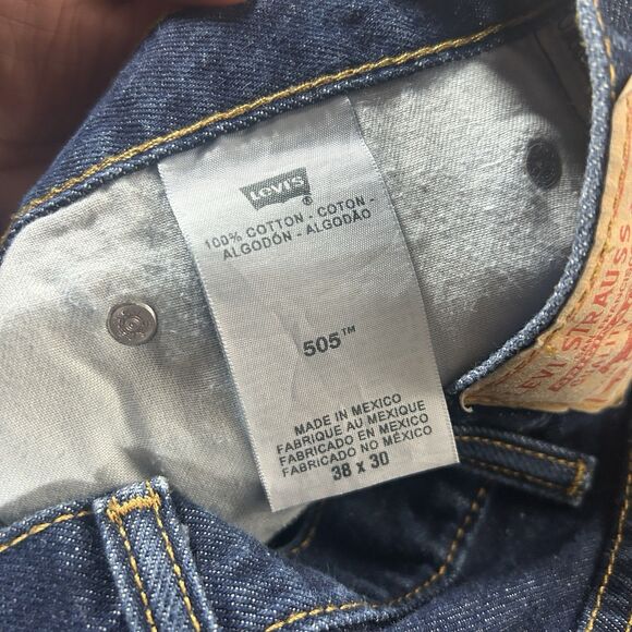 Levis 505 Jeans Mens 38x25 Hemmed Blue Denim Regular Fit Straight Leg Dark - Picture 5 of 16